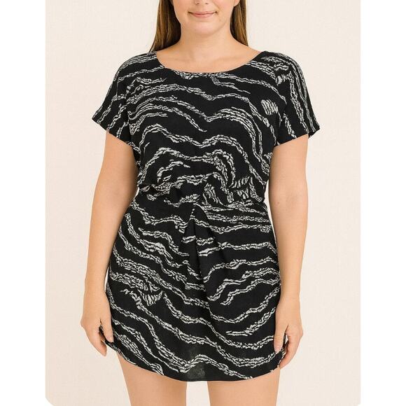 Guess dress gathered waist black gray back zip up elastic waist mini zebra print - Picture 1 of 10
